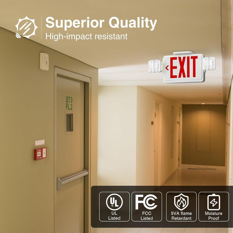 FREELICHT 2 Pack LED Exit Sign with Emergency Lights, Adjustable LED Emergency Exit Lights with Battery Backup, Easy To Install, UL Certified, AC 120/277V - Image 2
